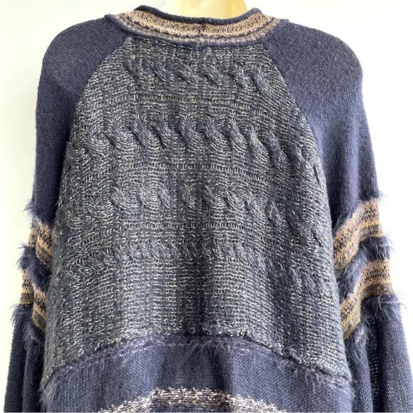 Free People Navy Wool Mohair Alpaca Cotton Blend Sweater Size L - Picture 12 of 13